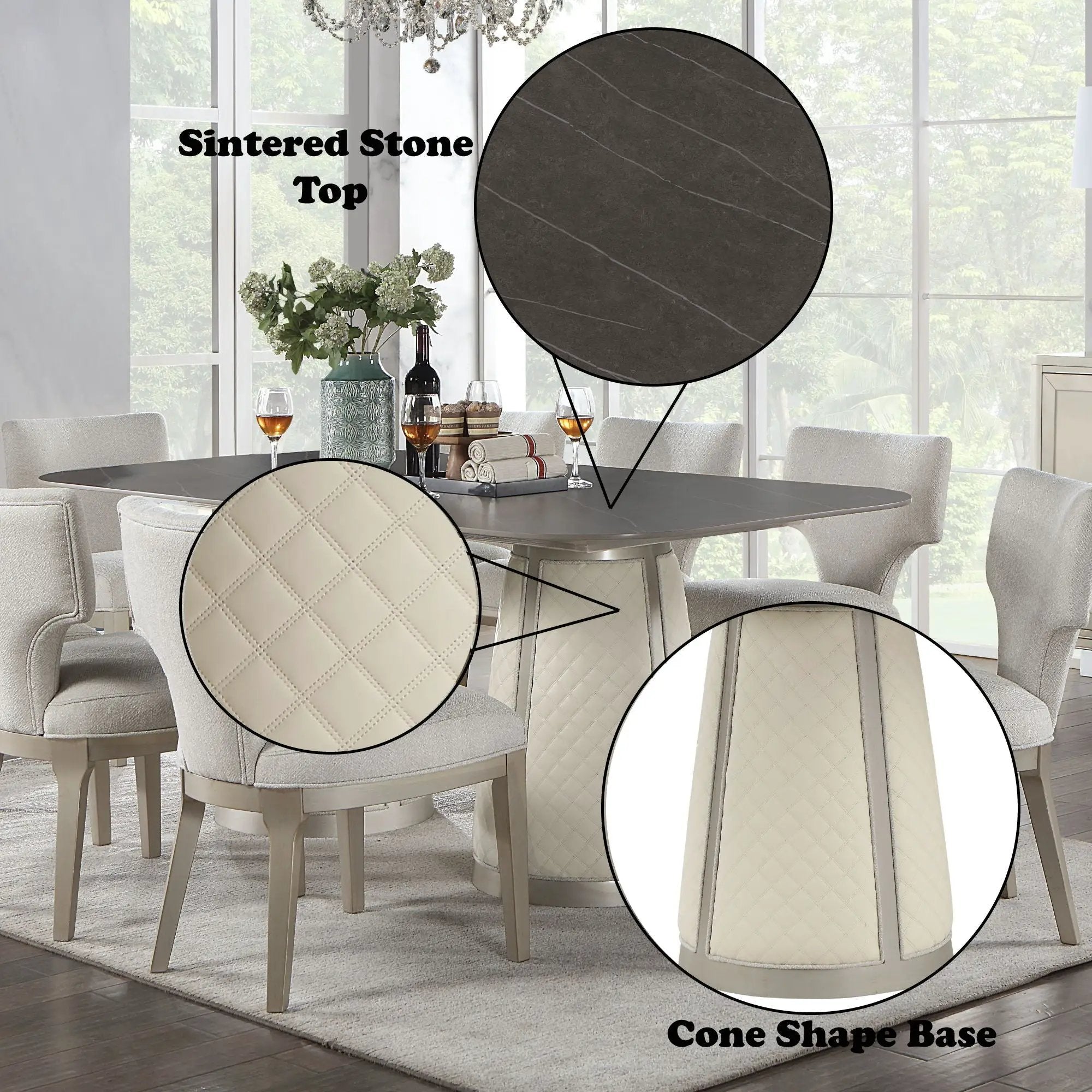 Kasa - Sintered Stone Top Dining Table - Stone Gray / Champagne by HouseOfZazla