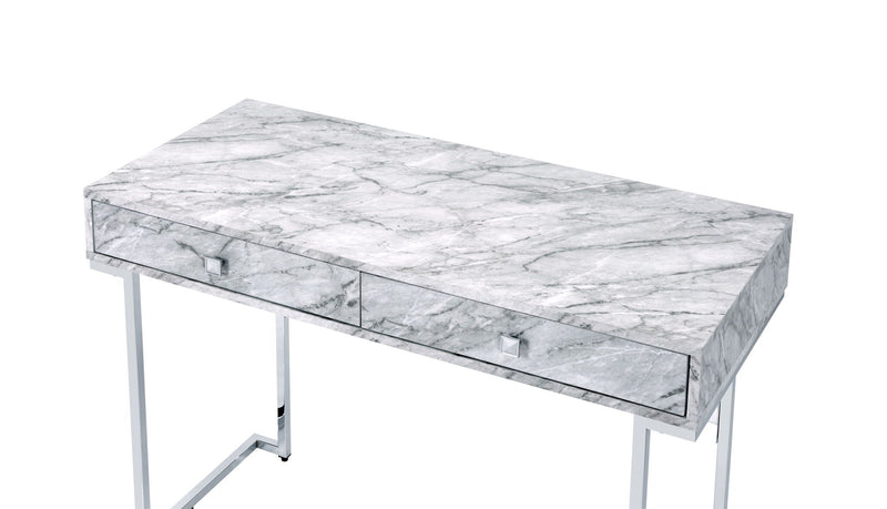 White Faux Marble Writing Desk with Storage Drawers - White, photo 4 of 4
