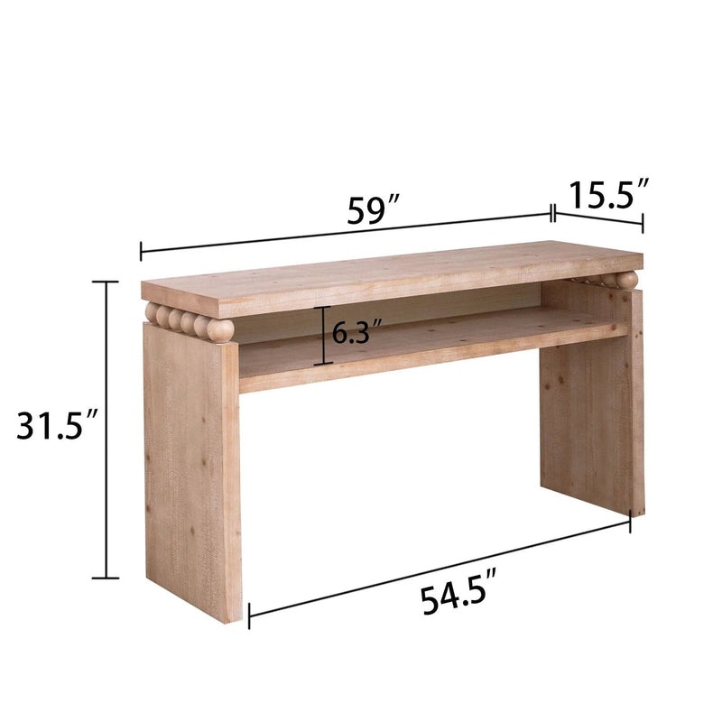 Modern Rustic Console Table, Wood Entryway Table With Shelf & Decorative Bead Detail - Natural by Unique Piece Furniture