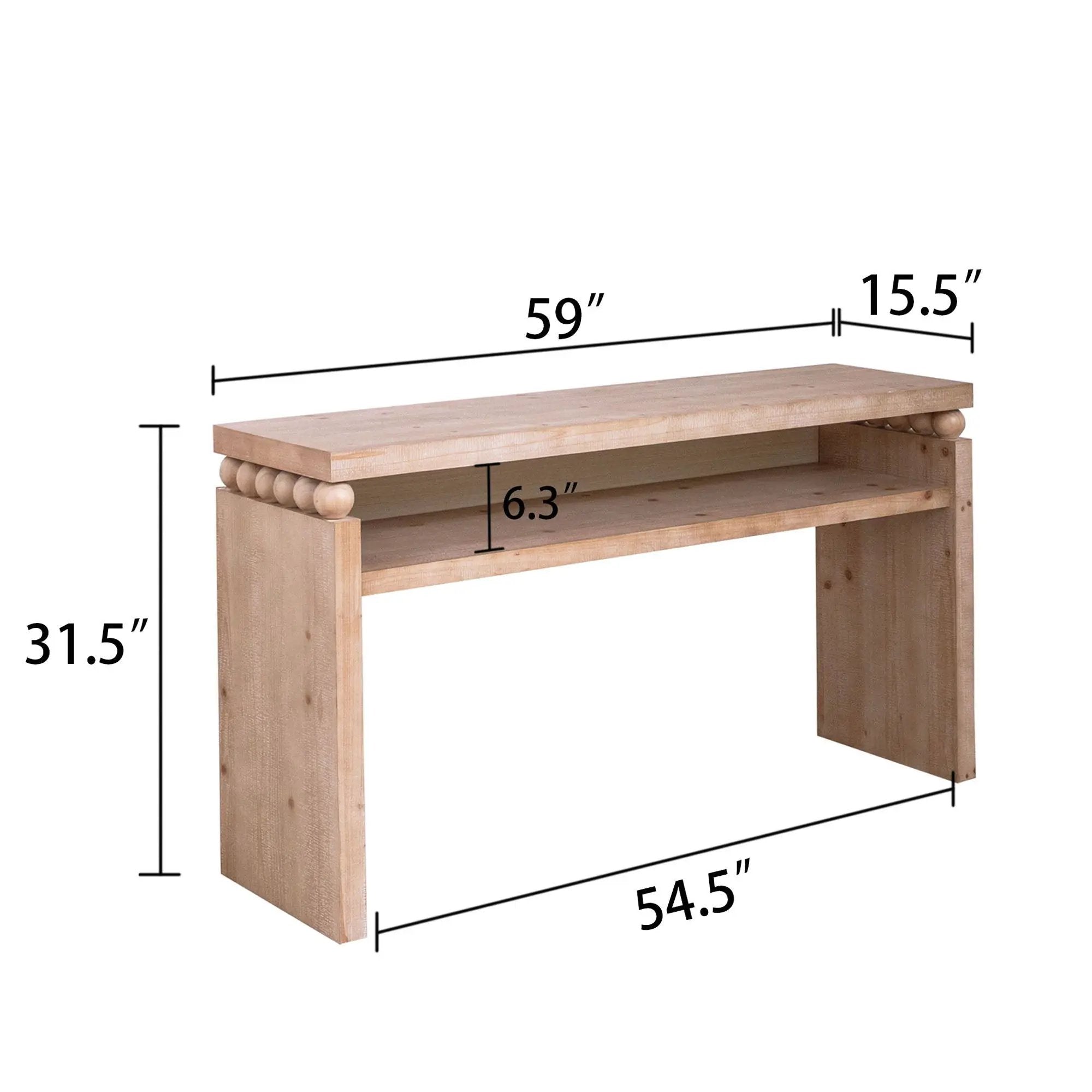 Modern Rustic Console Table, Wood Entryway Table With Shelf & Decorative Bead Detail - Natural by HouseOfZazla