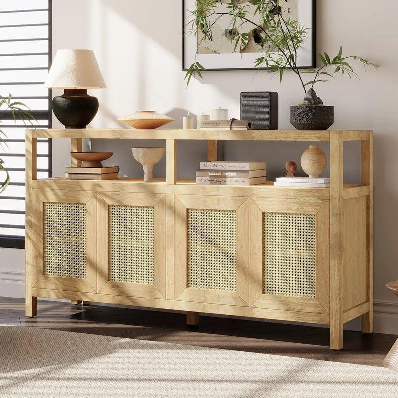 Bohemian Style Rattan Buffet Storage Cabinet with Solid Wood Frame by HouseOfZazla