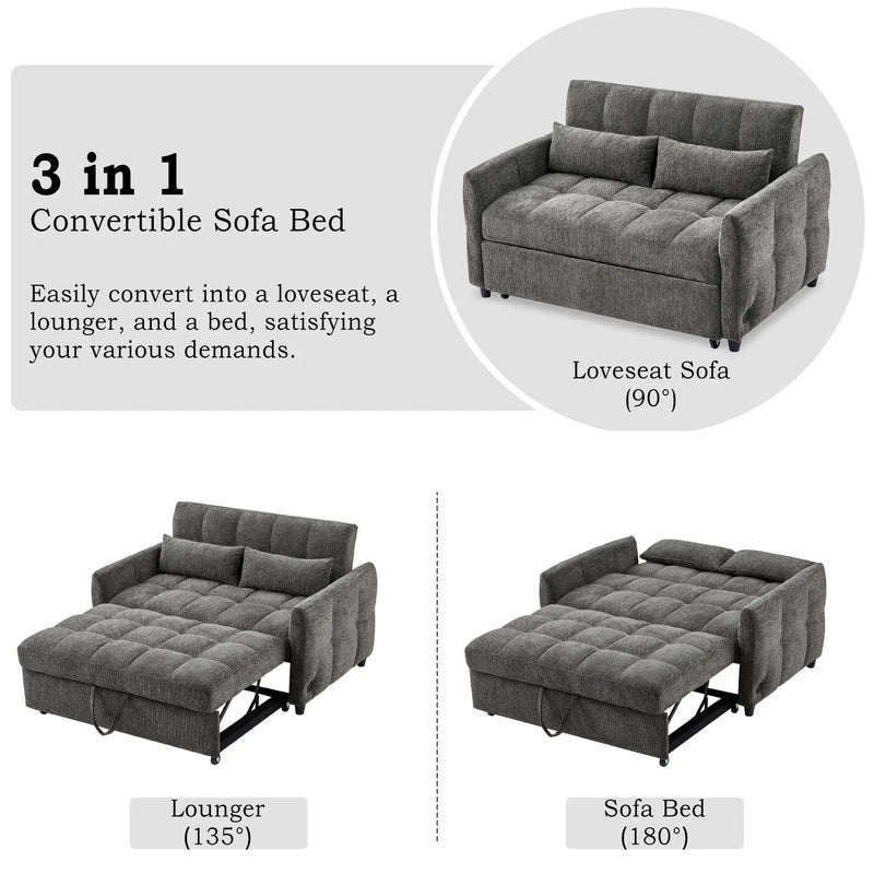 Loveseat Sofa Pull-Out Bed With Adjustable Backrest, 3 USB Ports And 2 Lumbar Pillows For Living Room by Unique Piece Furniture