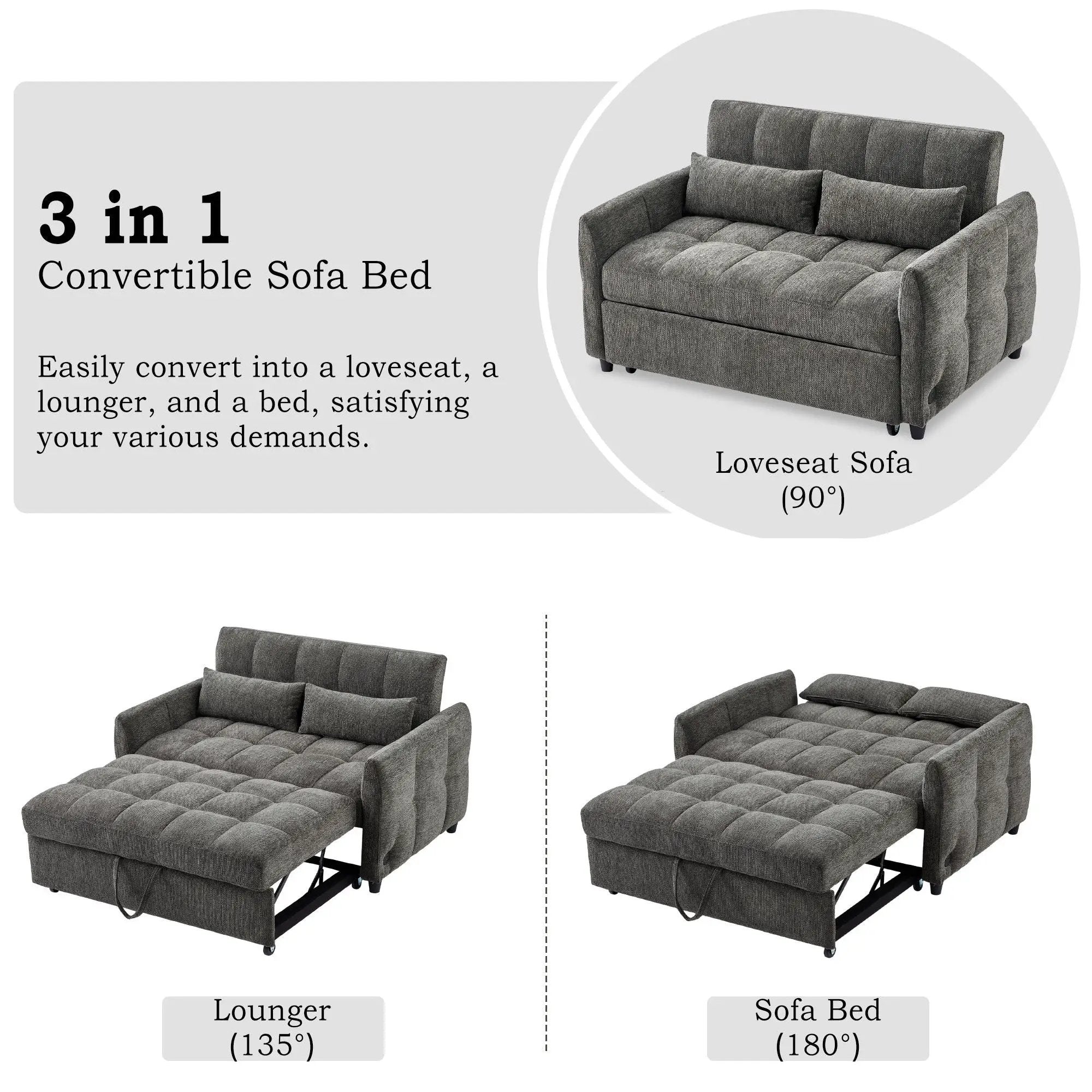 Loveseat Sofa Pull-Out Bed With Adjustable Backrest, 3 USB Ports And 2 Lumbar Pillows For Living Room by HouseOfZazla