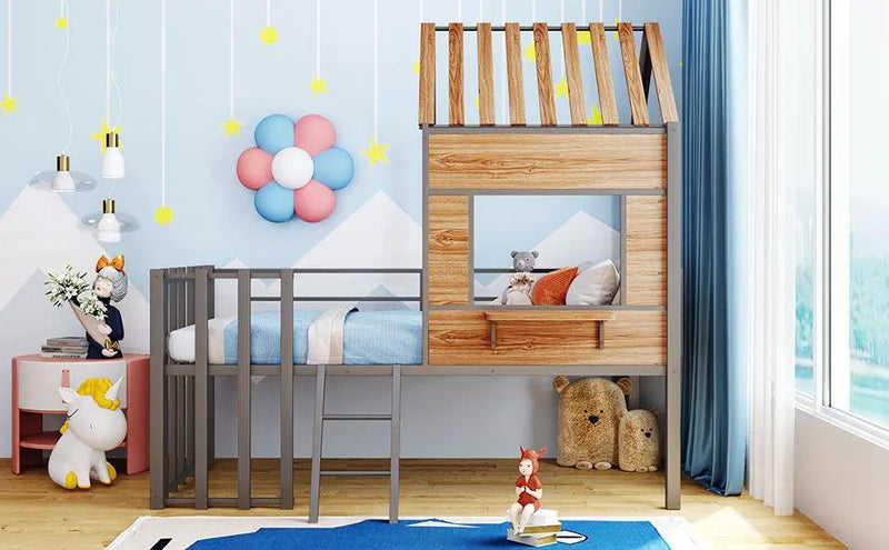 Loft Bed With Roof, Window, Guardrail, Ladder by HouseOfZazla