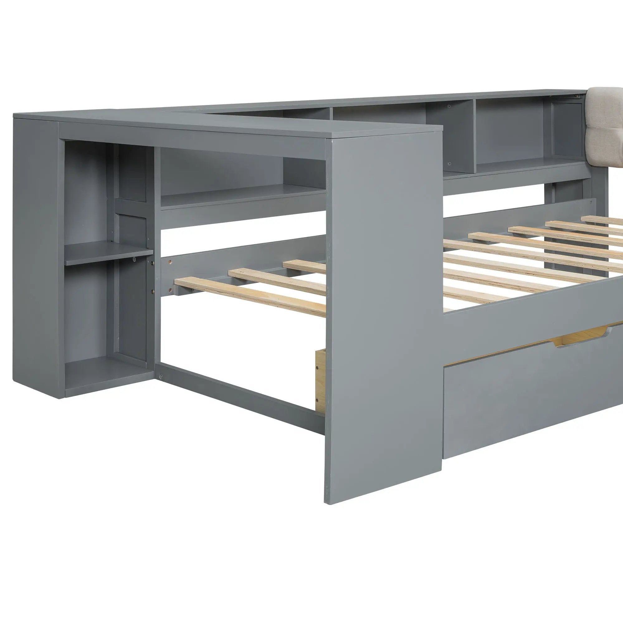 Upholstered Headboard Platform Bed With Storage Shelves, Drawers, Charging Station by Unique Piece Furniture