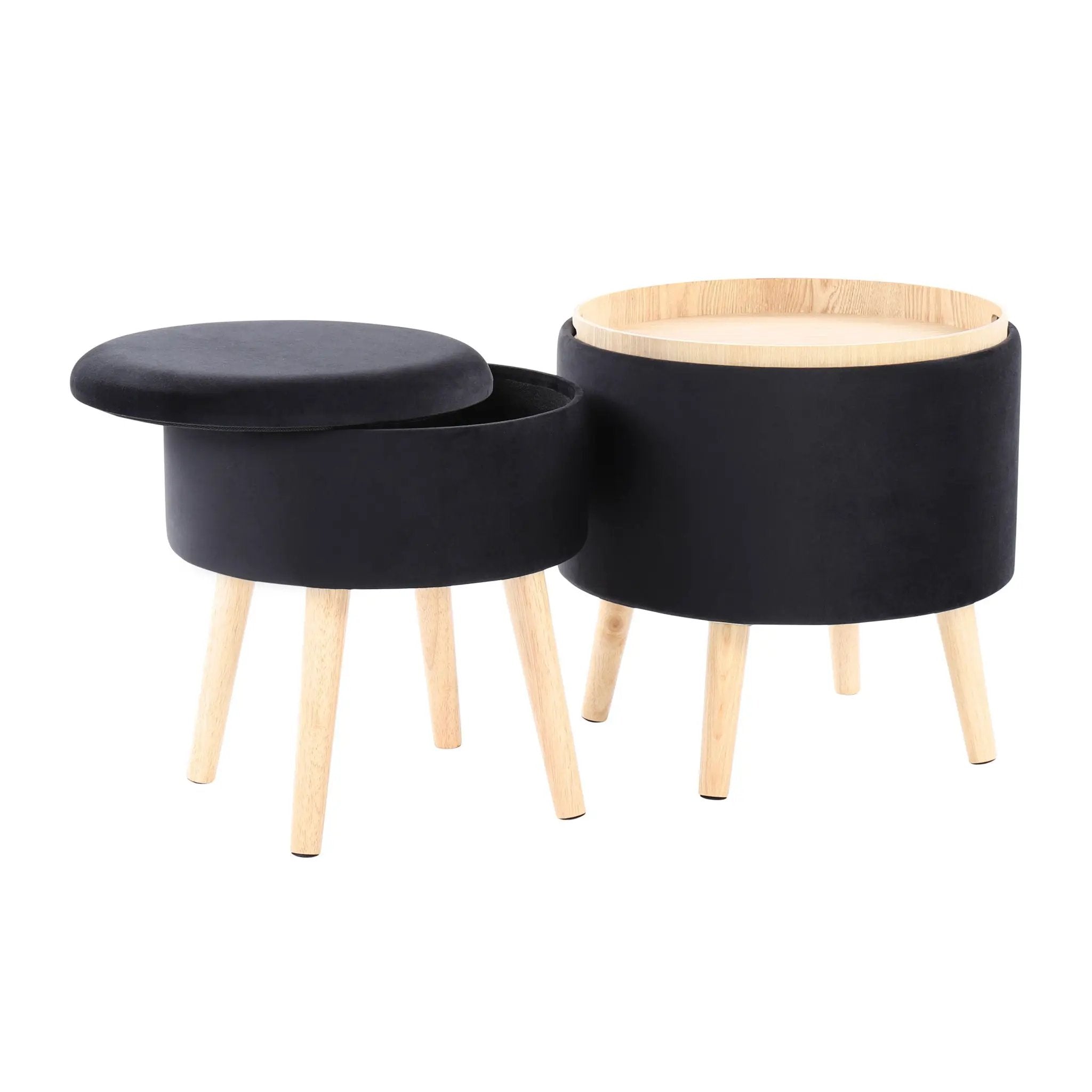 Tray - Contemporary Storage Ottoman With Matching Stool - Black / Natural by HouseOfZazla