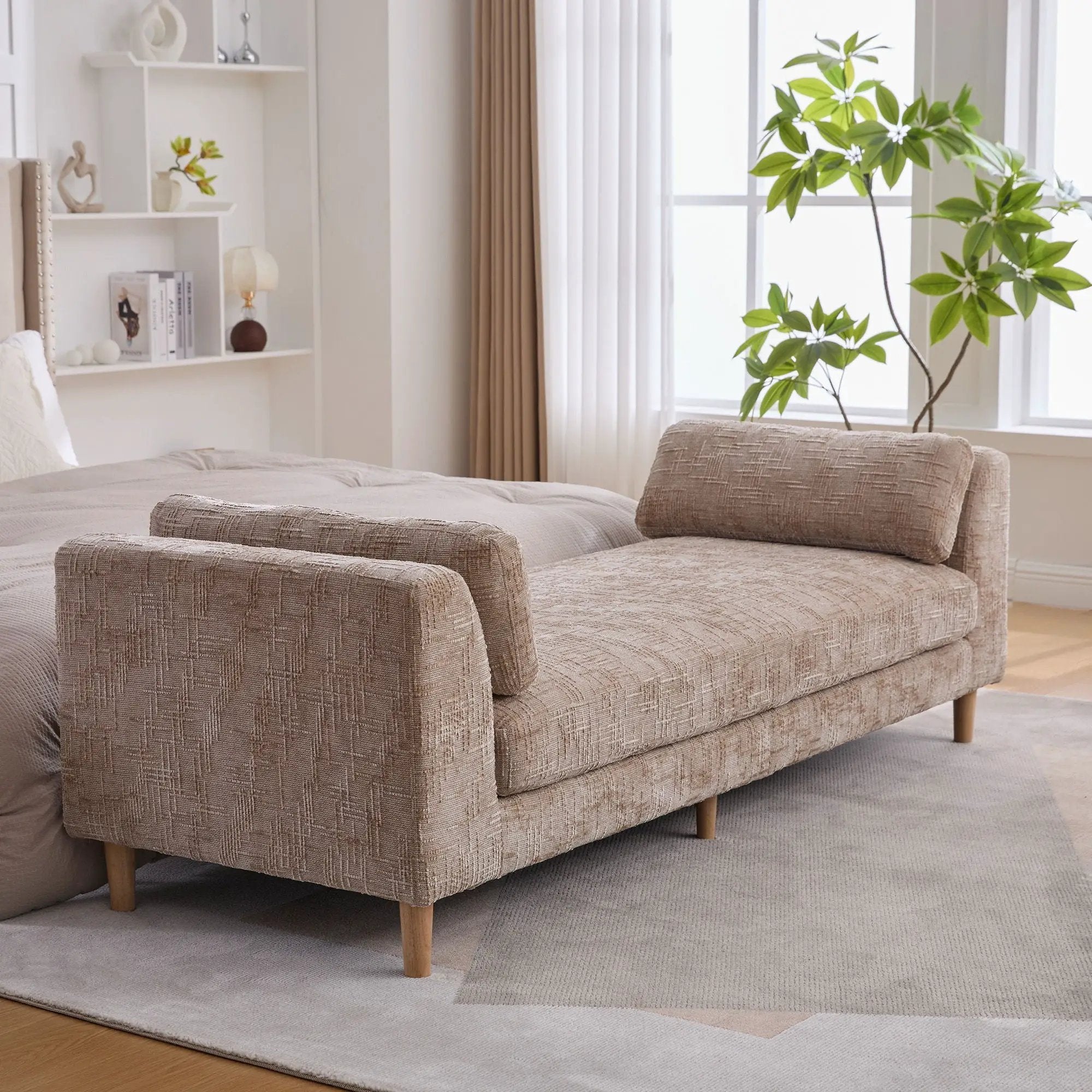 Modern Upholstered End Of Bed Bench With Armrests by HouseOfZazla
