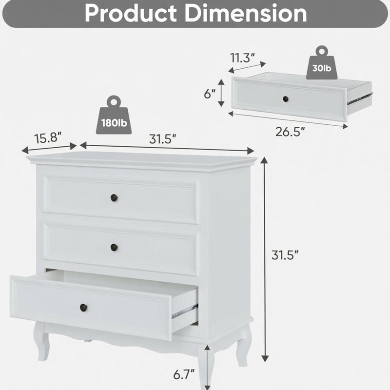 3 Drawer Dresser - White by HouseOfZazla