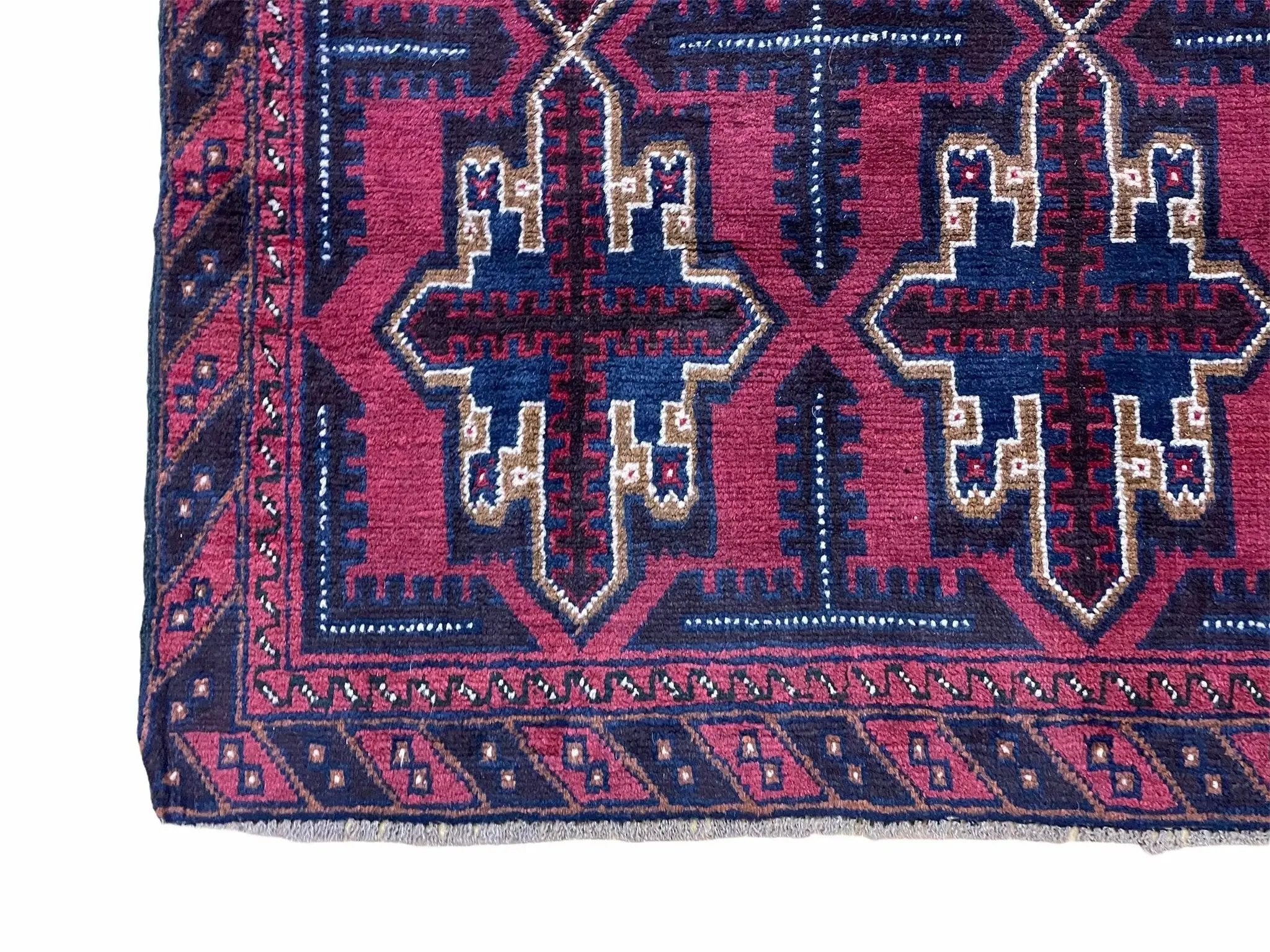 3X5 Vintage Handmade Tribal Wool Rug Balouchi Rug Afghan Rug Red Beige Blue Nice by Jewel Rugs
