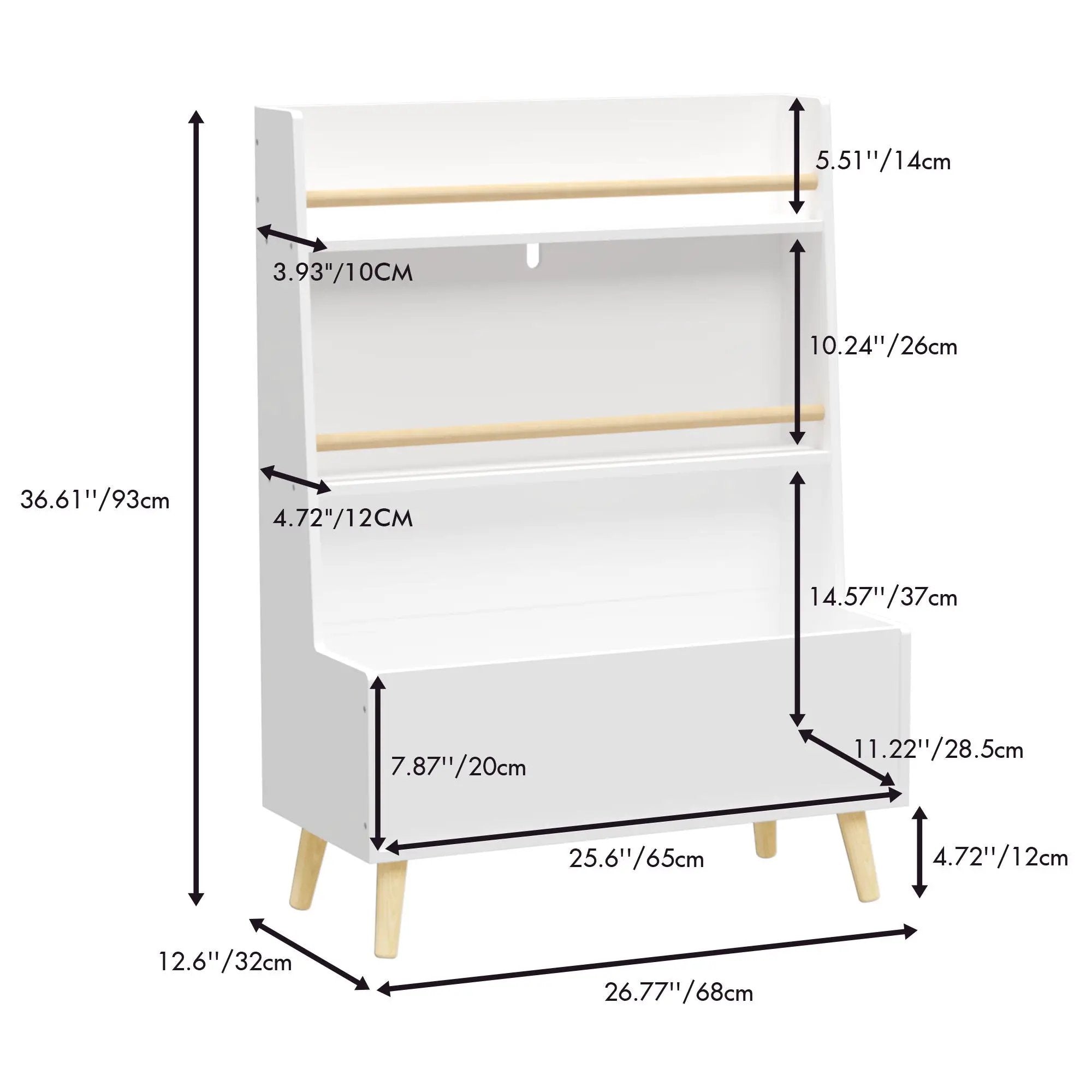 Bookshelf , Book Organizer With Toy Storage - White by Unique Piece Furniture