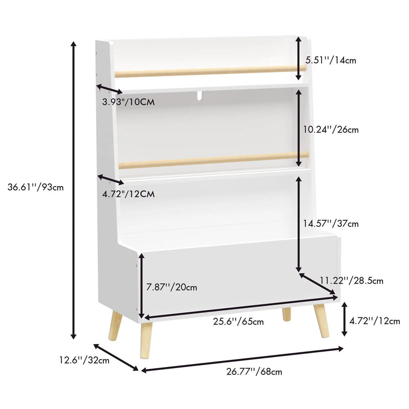 Bookshelf, Book Organizer With Toy Storage - White by HouseOfZazla