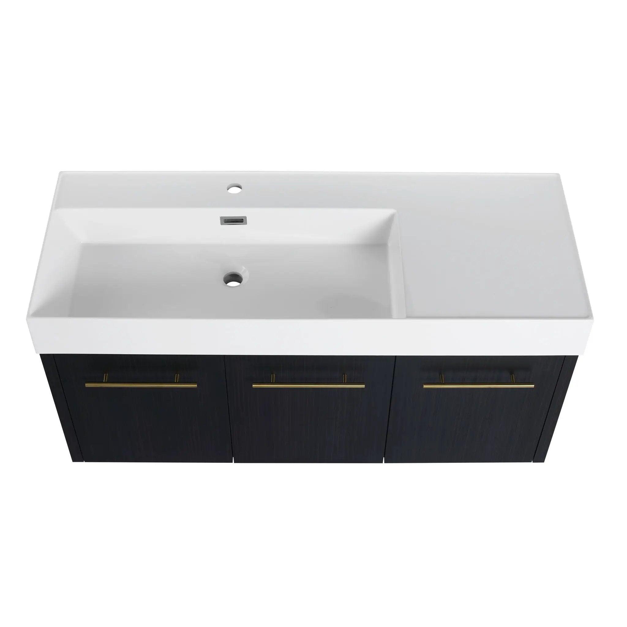 Modern Chestnut Wall Mounted Bathroom Vanity With Left Resin Sink And Storage Rack - Black Chestnut by HouseOfZazla
