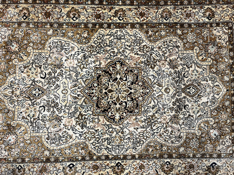 Persian Qum Silk Rug 3.5 x 5.5, Floral Medallion, Very Fine 350 KPSI, Handmade Silk on Silk Rug, Vintage by Jewel Rugs