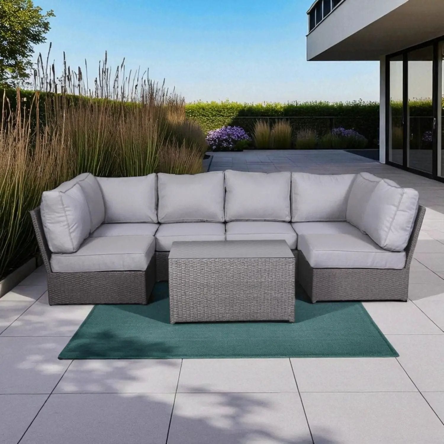 Comfortable Modern Patio Rattan Sectional Set With Cushions by HouseOfZazla
