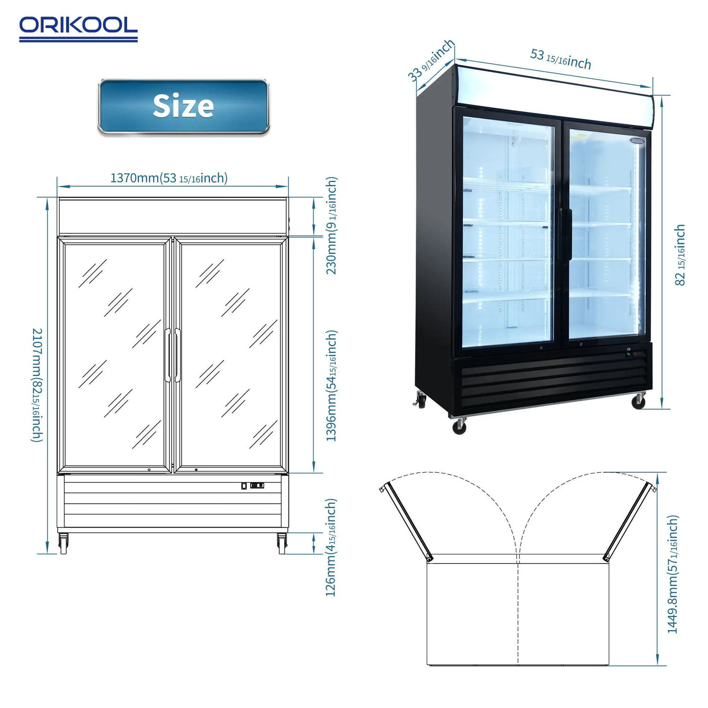 Glass Door Merchandiser Freezer Swing Door Commercial Reach-In Display Freezers With LED Top Panel Upright Freeze Storage by HouseOfZazla