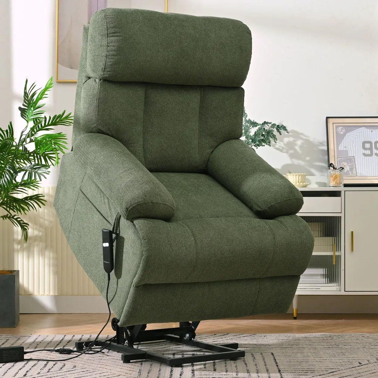Oversized Power Lift Recliner Chai With Remote Control, Side Pocket, Spacious Seat by HouseOfZazla