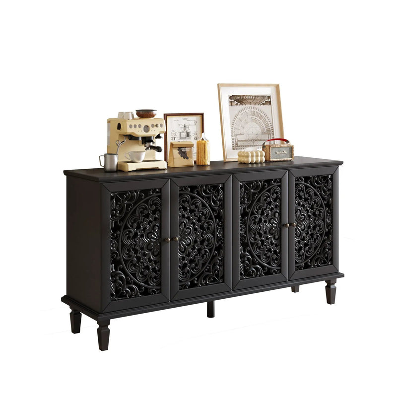 60" Antique Buffet Cabinet with Floral Carvings by HouseOfZazla