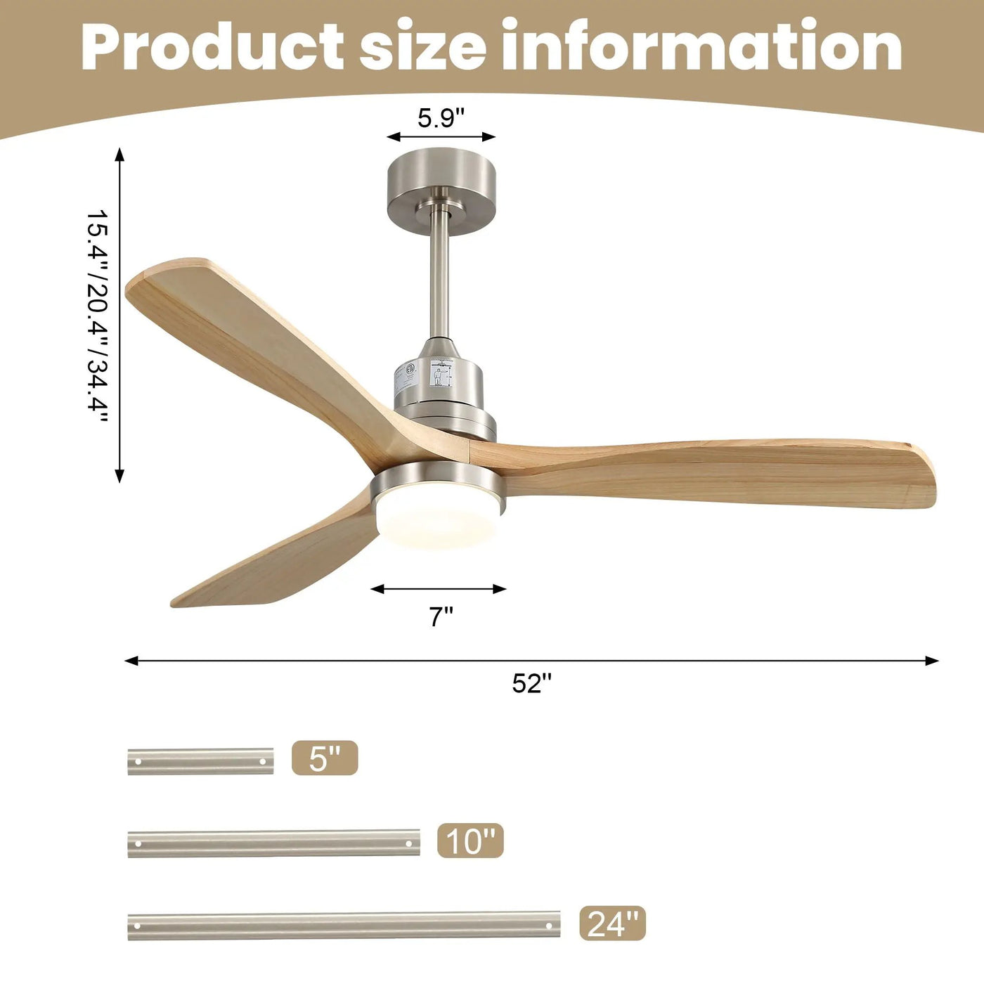 Indoor Ceiling Fan With Dimmable LED Light, 6 Speed Remote ControlLED DC Motor, Reversible Blades by Unique Piece Furniture