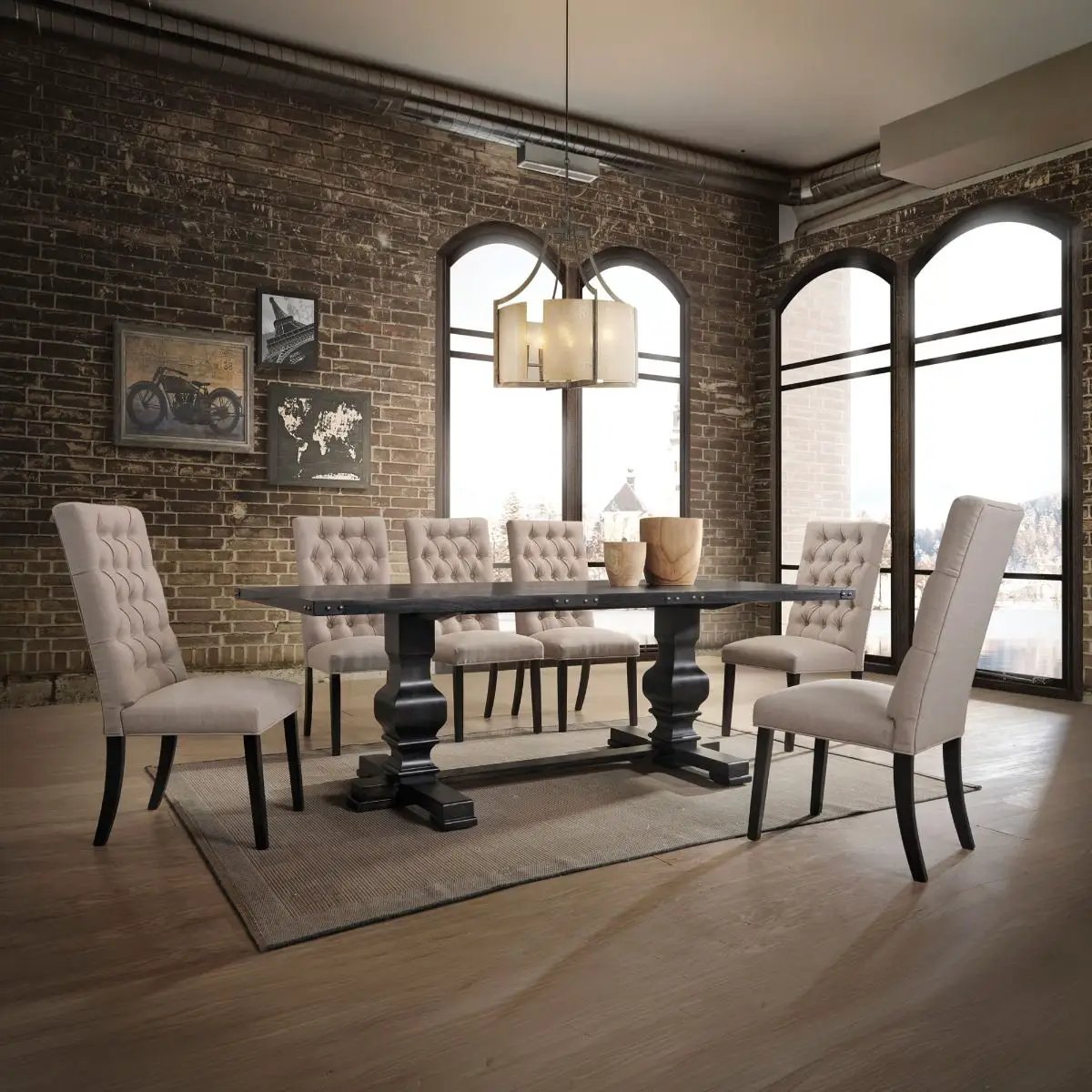 Morland - Side Chair (Set of 2) - Tan Linen & Vintage Black by Unique Piece Furniture