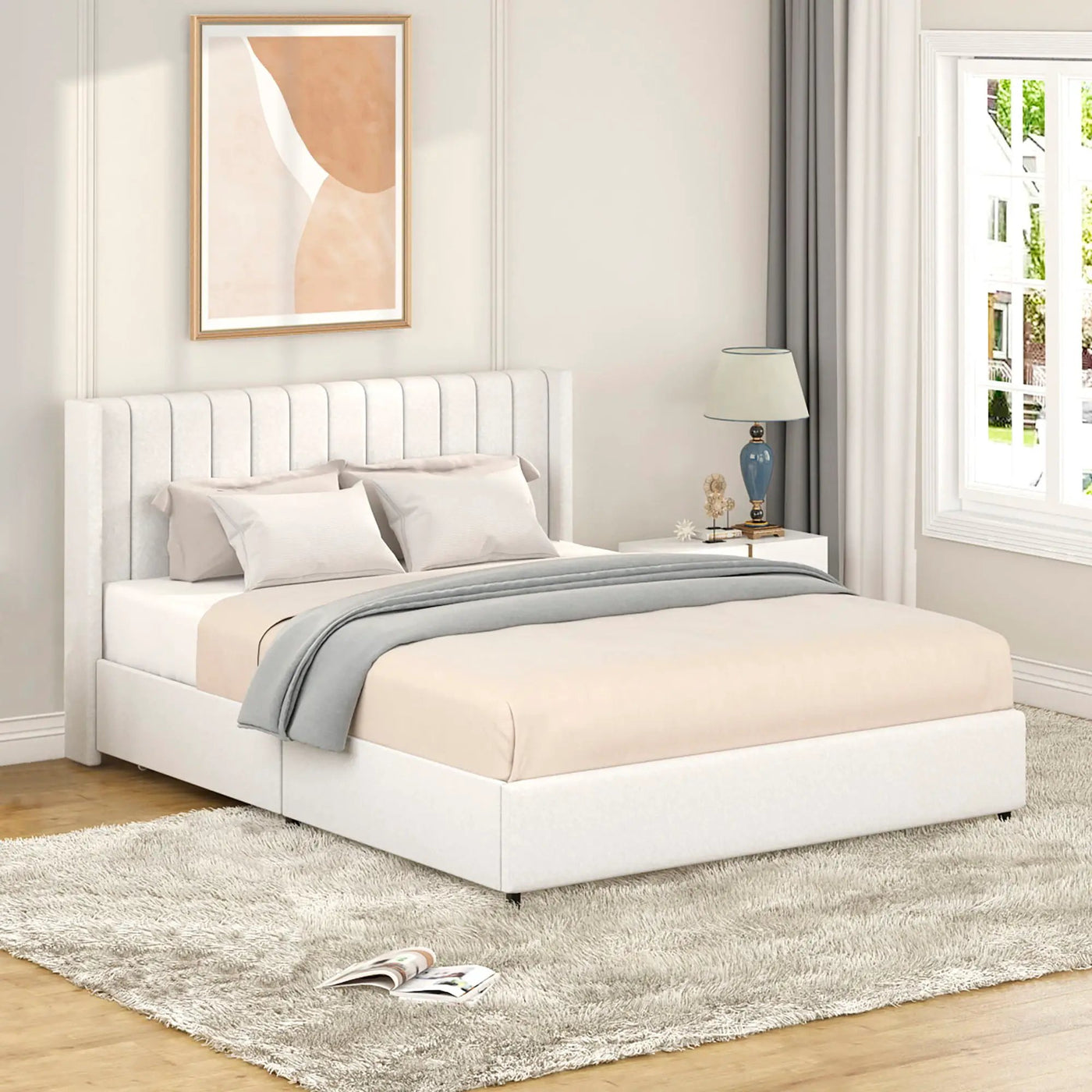 Anda - Boucle Upholstered Platform Bed With Patented Drawers Storage - Ivory by Unique Piece Furniture