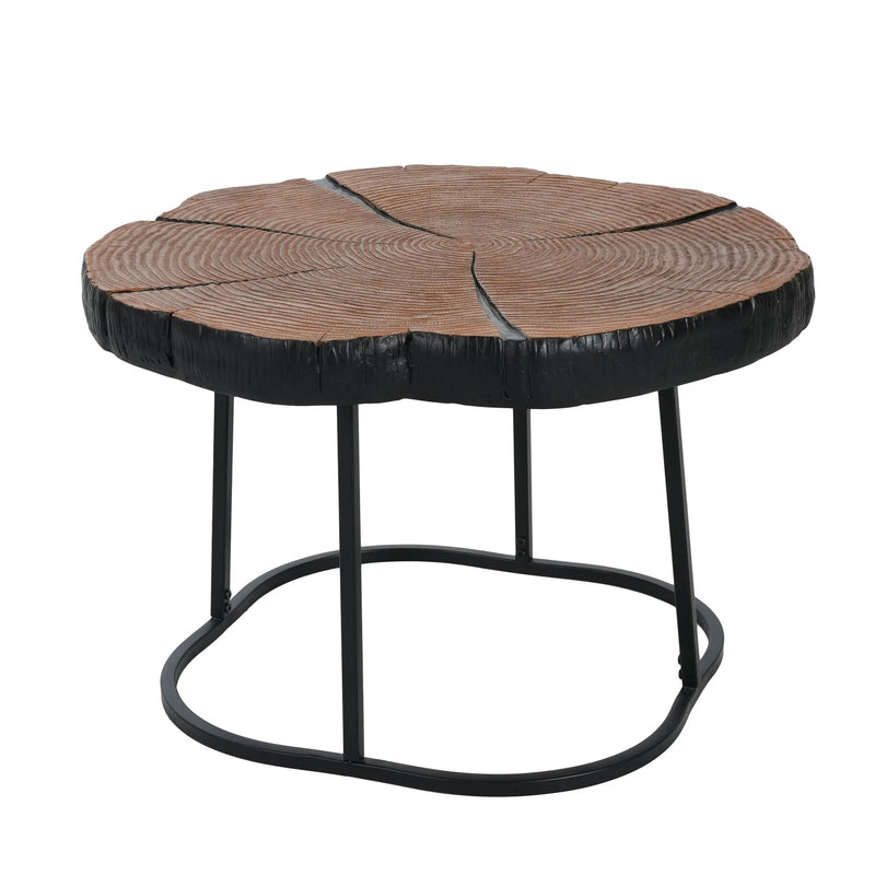 Irregular Coffee Table, 27" Modern MGO Top with Natural Wood & Black Metal Base by HouseOfZazla