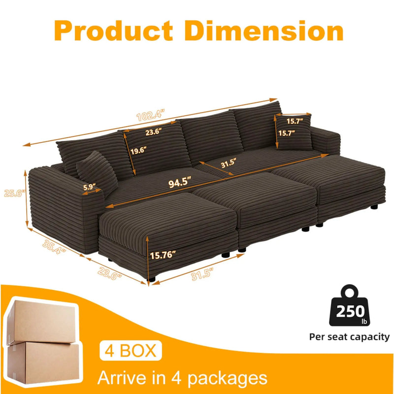 Deep Seat Convertible Sofa With Soft Pillows And Ottomans by HouseOfZazla