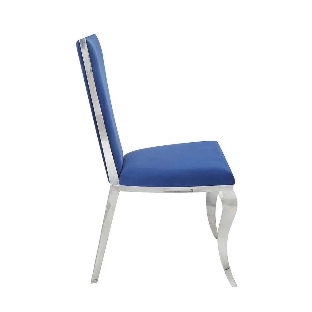 Azriel - Side Chair (Set of 2) - Blue Velvet & Mirroed Silver by Unique Piece Furniture