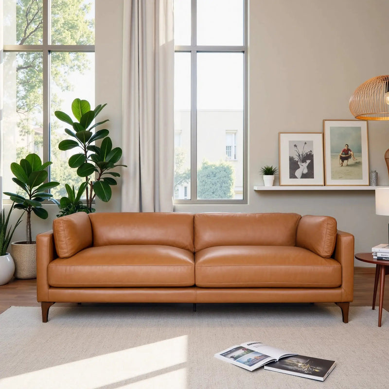 Bellrose Mid-Century Modern Genuine Leather Sofa by HouseOfZazla