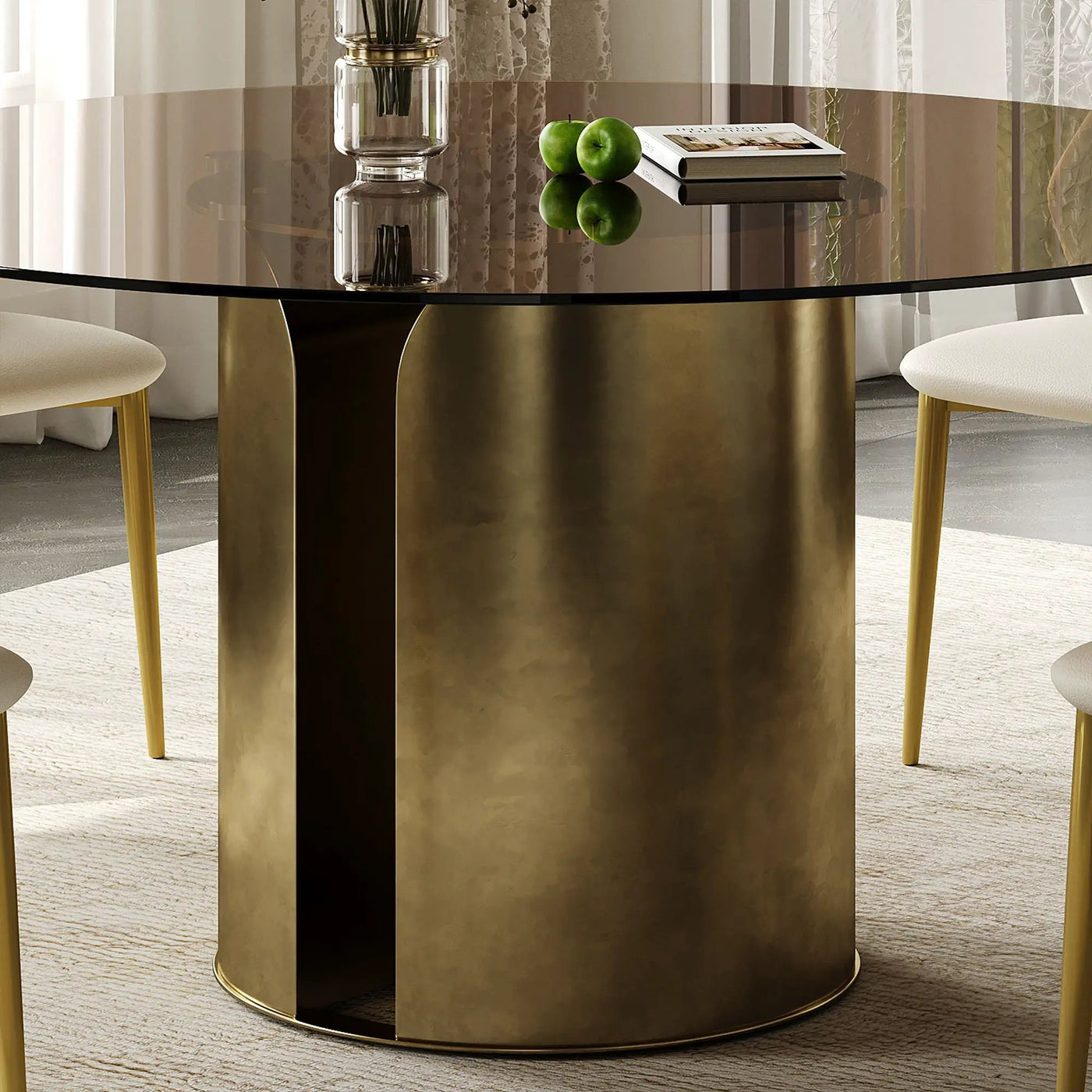 Modern Round Dining Table Set With Glass Top And Steel Legs by HouseOfZazla
