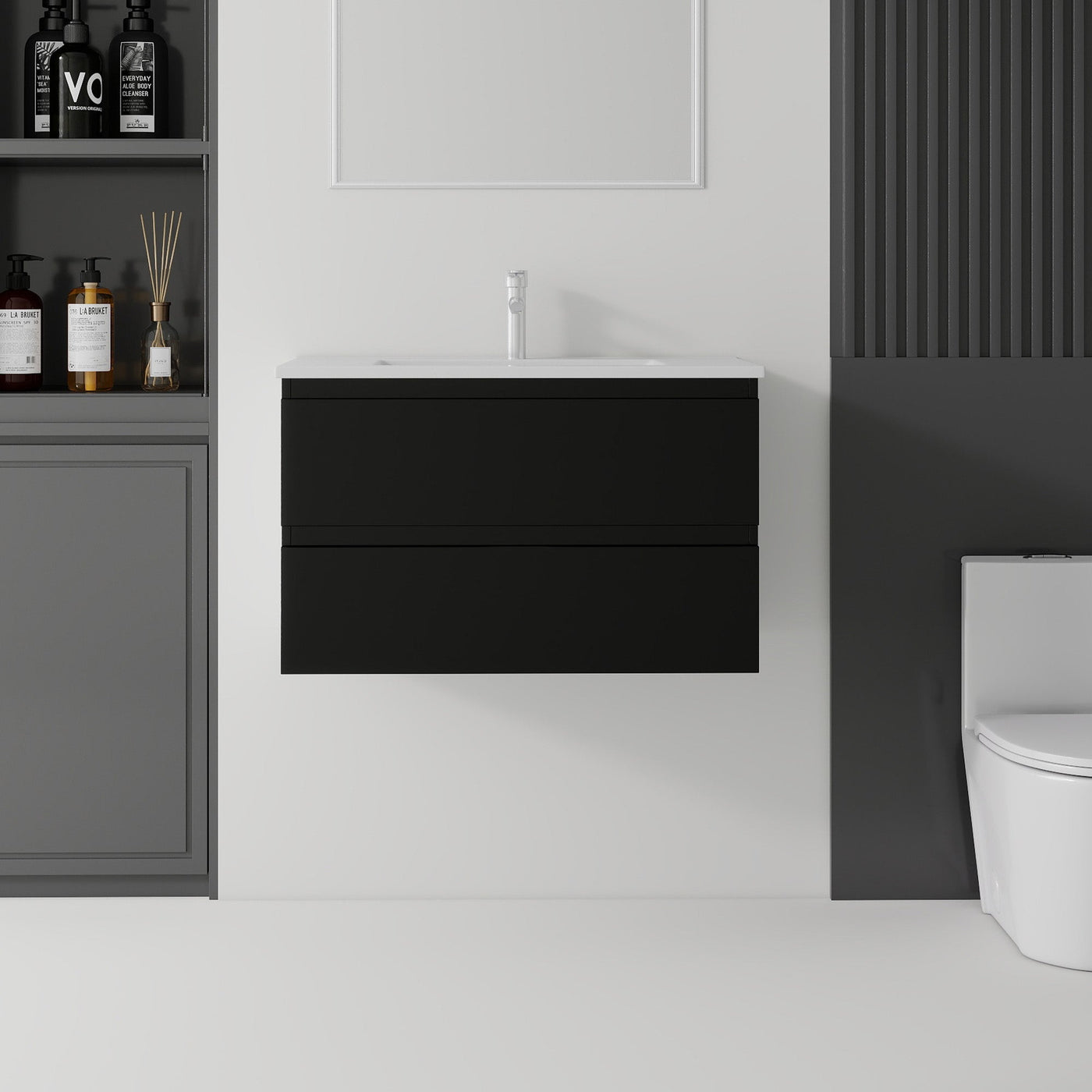 30 Inch Floating Bathroom Vanity with Sink, Soft-Close Drawer, Ceramic Sink, Plywood by HouseOfZazla