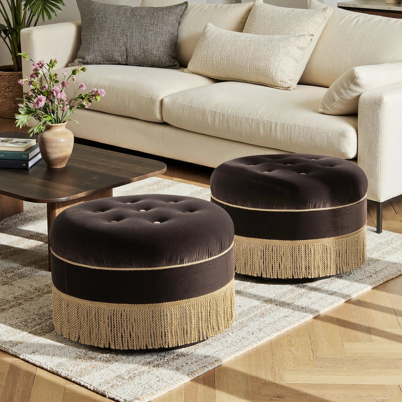 Yolanda 24" Round Upholstered Accent Ottoman - Deep Brown Velvet by HouseOfZazla