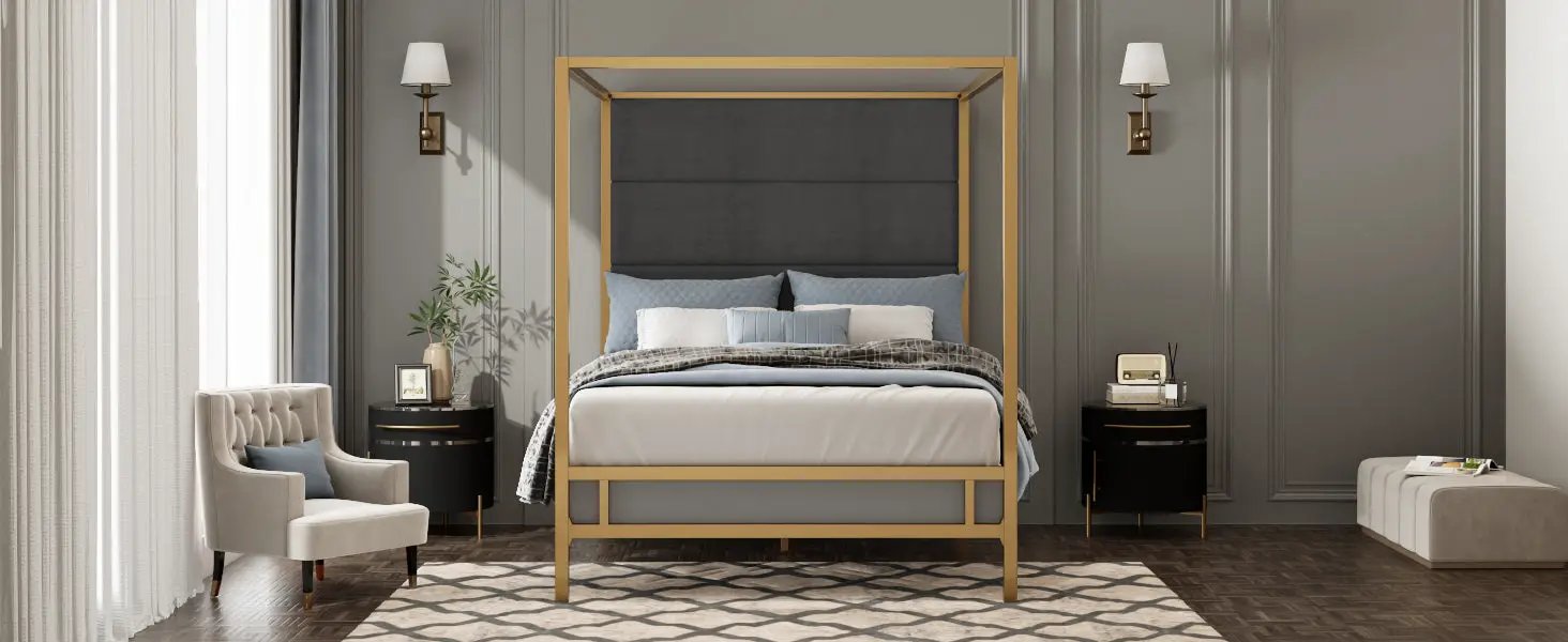 Modern Gold Metal Canopy Bed by HouseOfZazla