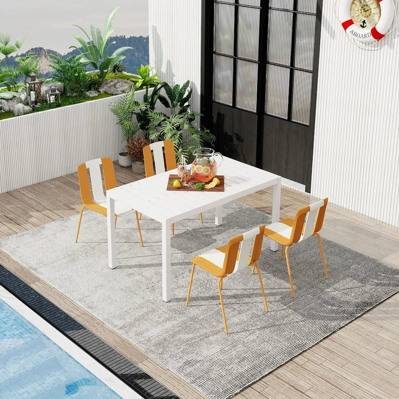 4 Piece Set Of Modern Striped Color- Blocking Single Chairs With Long Table by HouseOfZazla