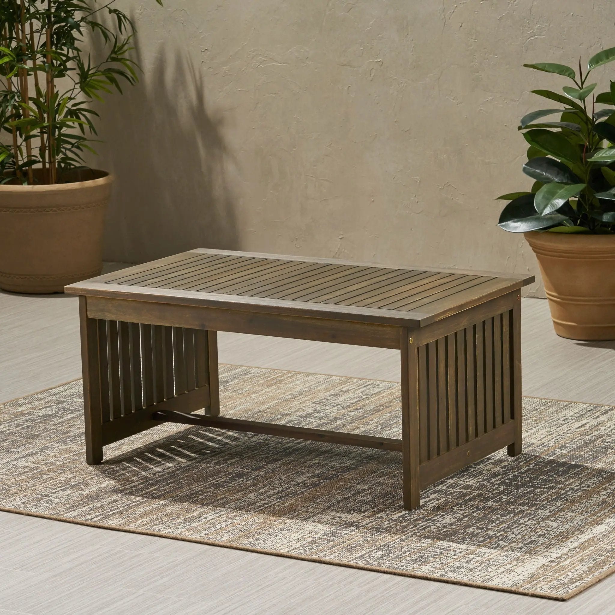 Acacia Wood Rectangular Patio Coffee Table for Outside by HouseOfZazla