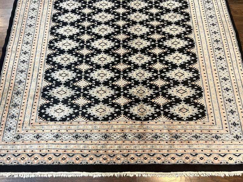 Pakistani Bokhara Rug 6x9, Hand Knotted Vintage Wool Carpet with Silk Highlights, Very Fine 320 KPSI, Medium Size by Jewel Rugs