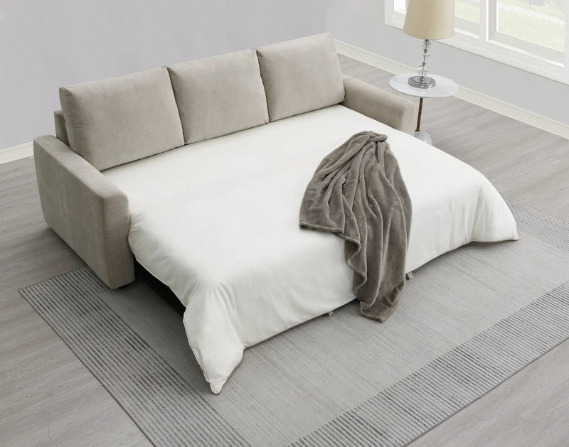 Leira Beige Linen Pull Out Sleeper by HouseOfZazla