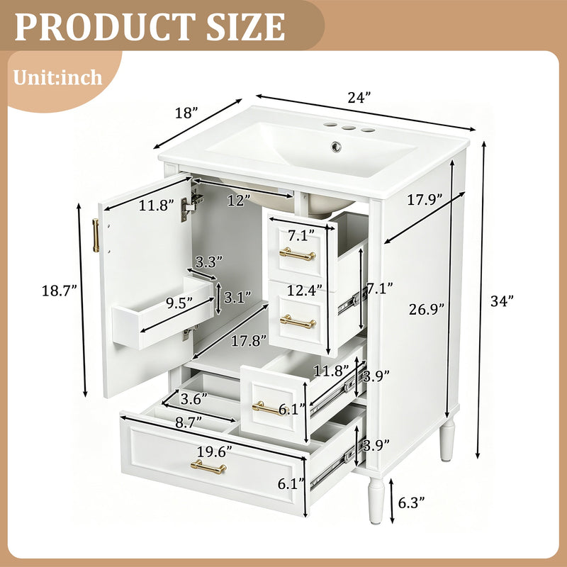 24" Modern Bathroom Vanity with Ceramic Sink, photo 8 of 10