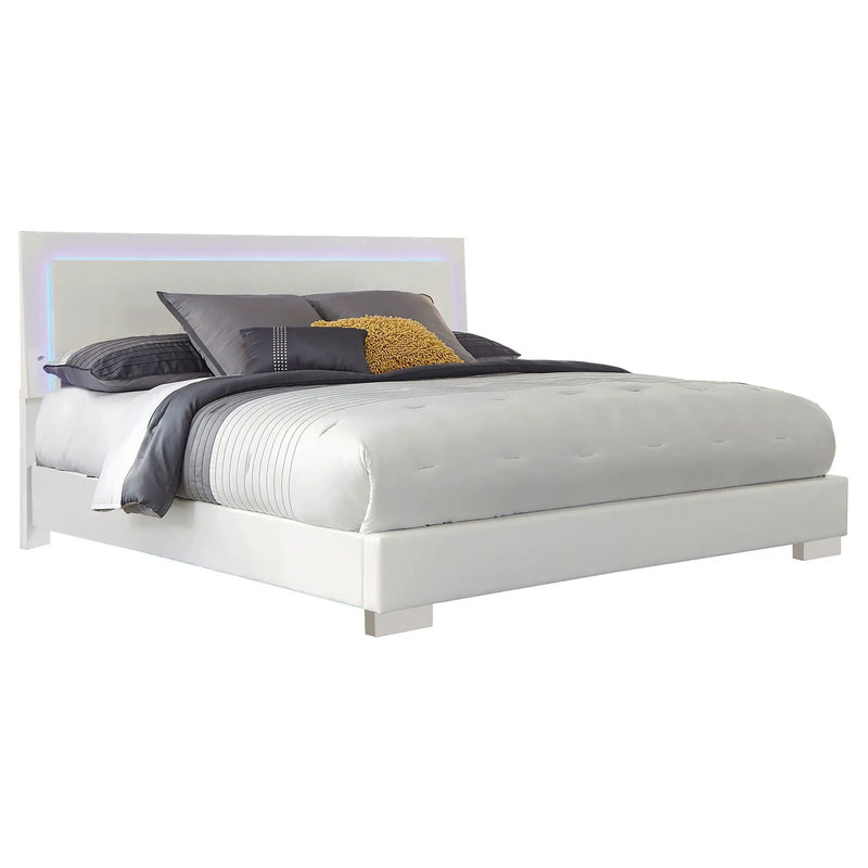 Felicity Wood California King LED Panel Bed White High Gloss by Unique Piece Furniture
