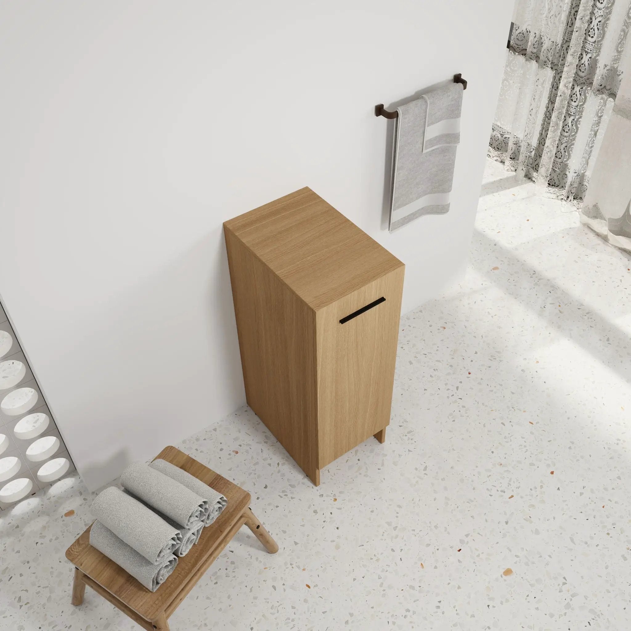 Slim Freestanding Bathroom Storage Cabinet - Light Oak by HouseOfZazla