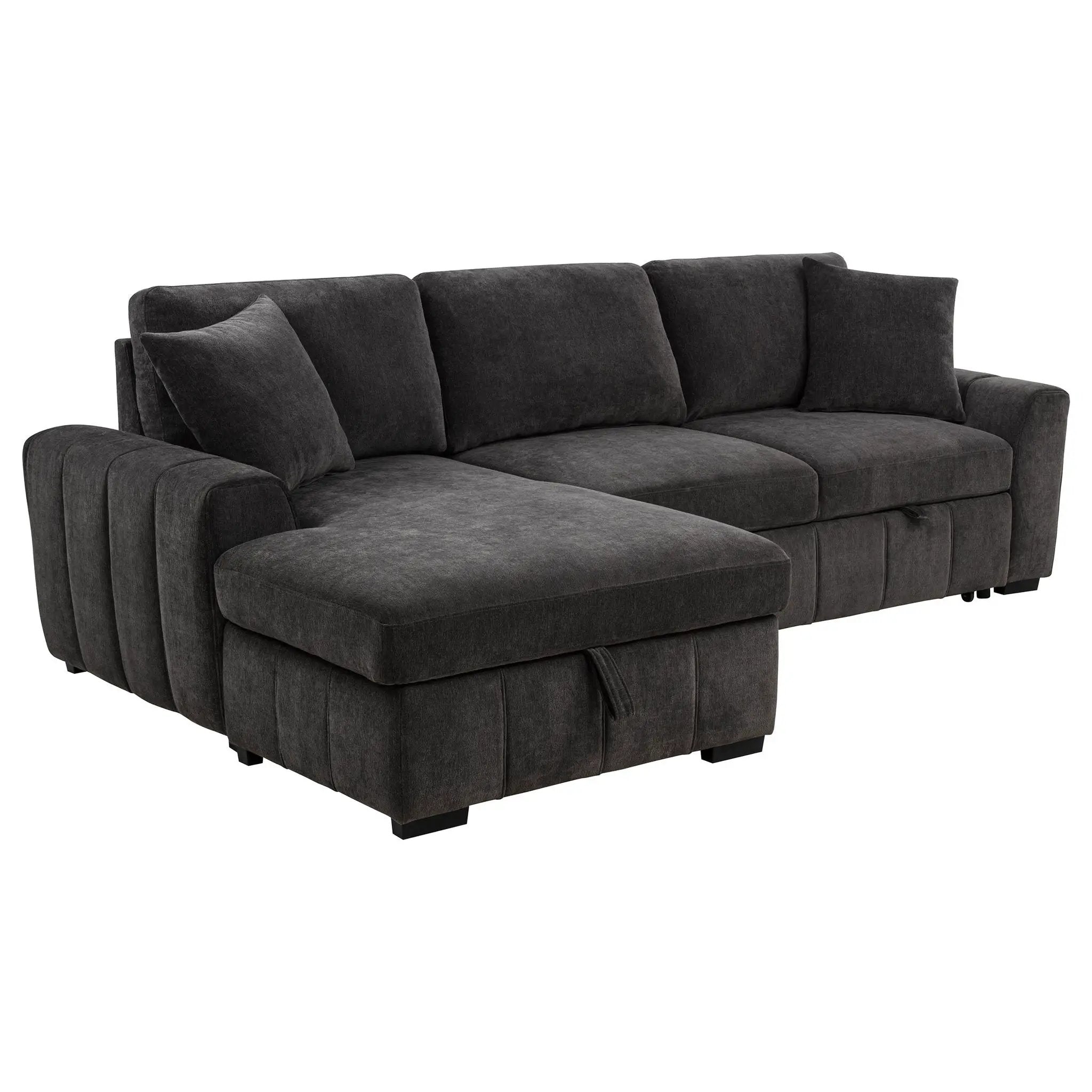 Pastrana Upholstered Sleeper Sectional Sofa LAF Chaise Grey by Unique Piece Furniture