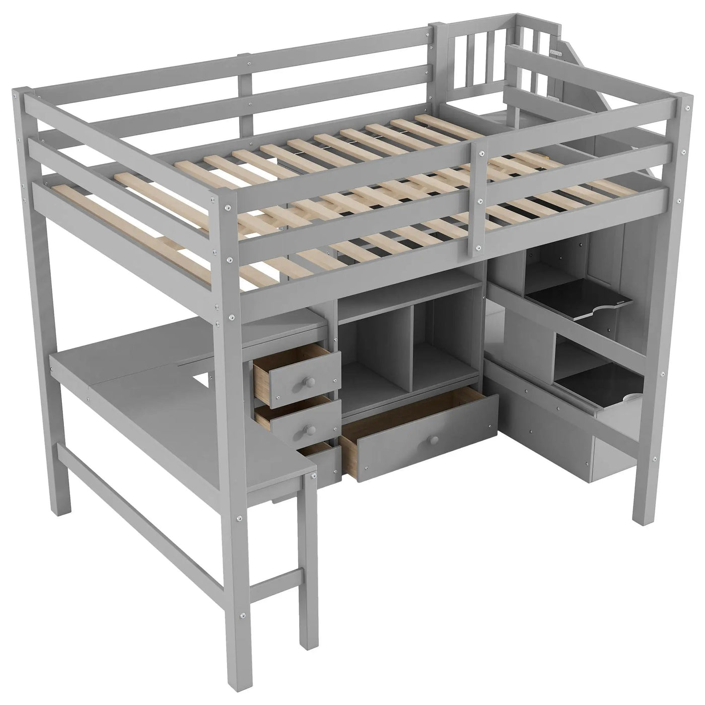 Loft Bed & L Shaped Desk, Drawers, Cabinet, And Storage Staircase by Unique Piece Furniture