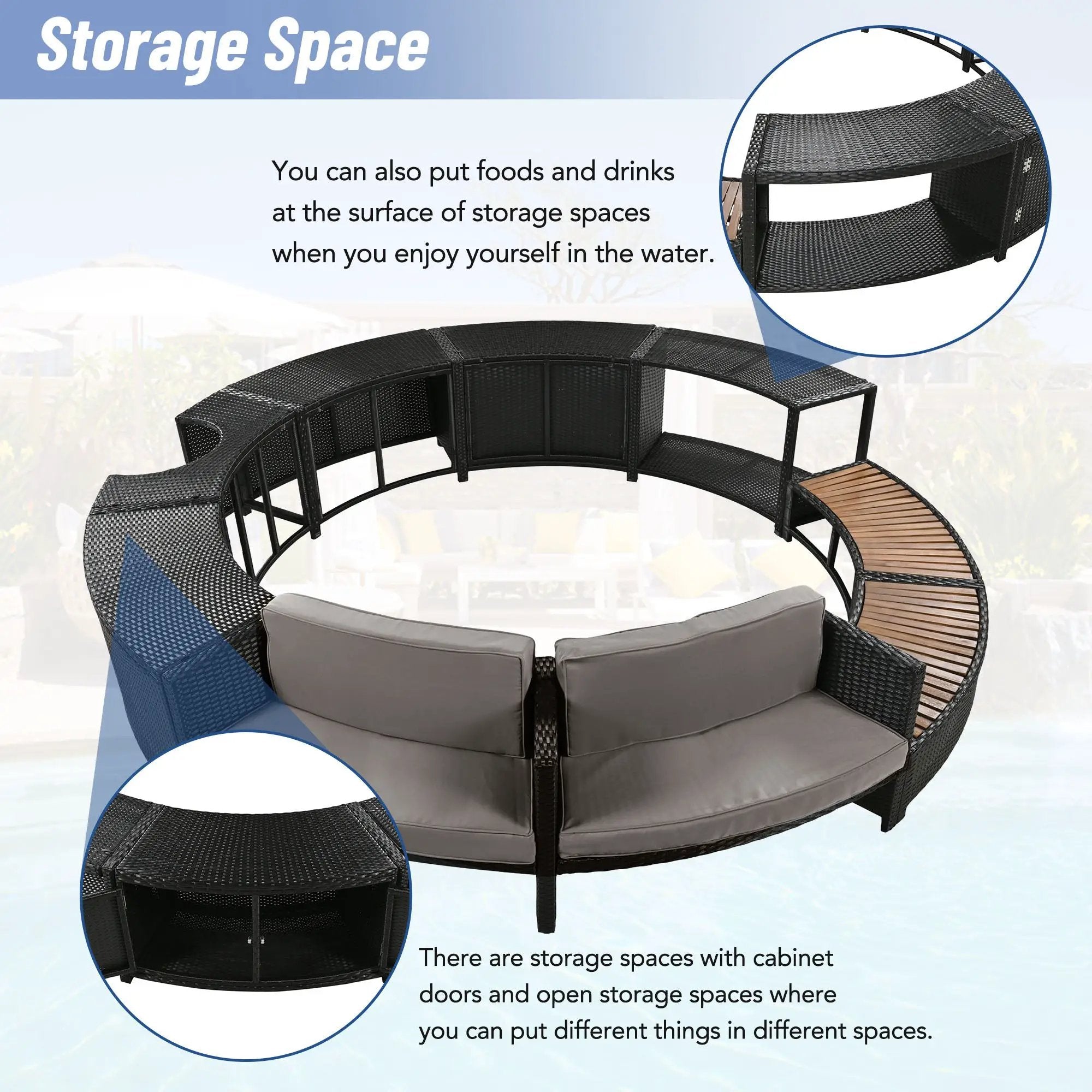 Spa Surround Spa Frame Patio Rattan Sofa Set With Storage Spaces, Mini Sofa And Comfortable Cushion For Patio, Backyard by HouseOfZazla