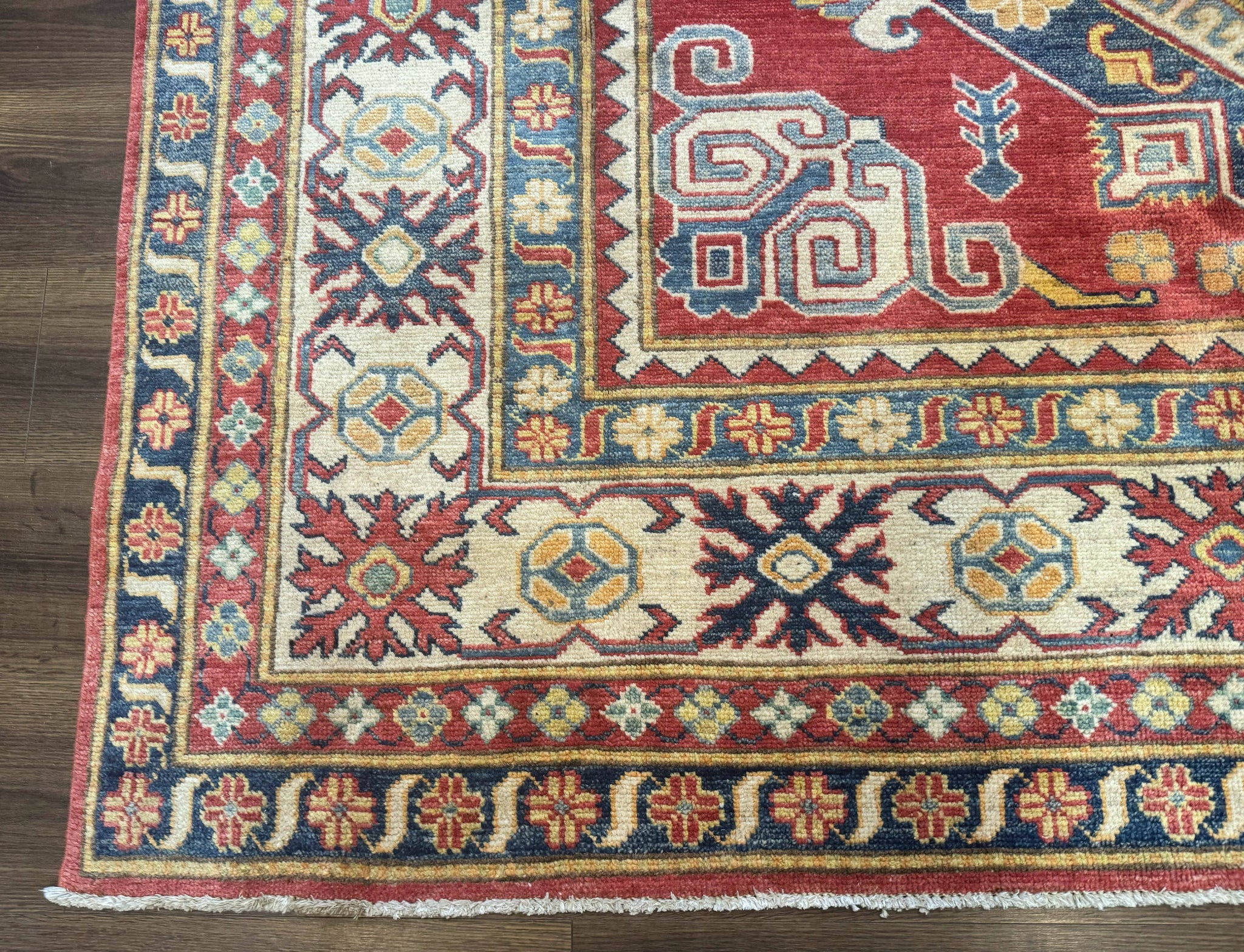 Turkish Kazak Rug 7.6 x 9.5, Geometric Medallions, Caucasian Pattern by Jewel Rugs