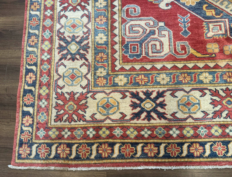 Turkish Kazak Rug 7.6 x 9.5, Geometric Medallions, Caucasian Pattern by Jewel Rugs
