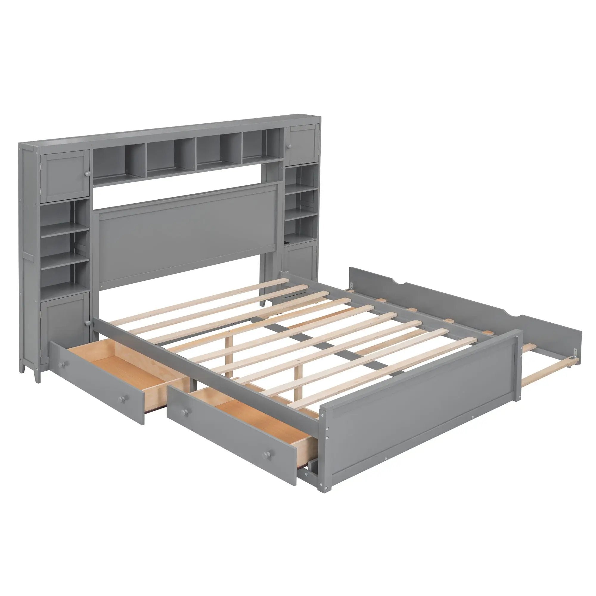 Bed With All In One Cabinet, Shelf And Sockets, Twin Long Trundle by HouseOfZazla