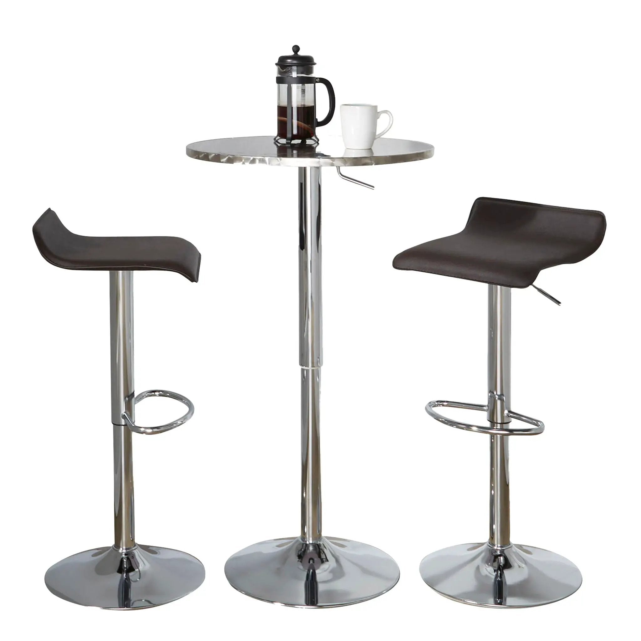 Ale - 3 Piece Bar Set Bistro Round Contemporary Adjustable Oval Footrest by HouseOfZazla