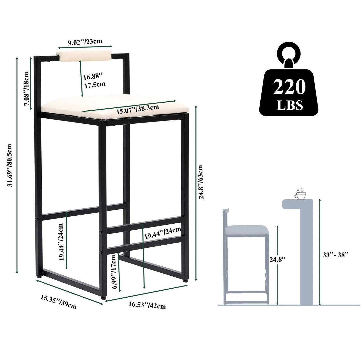 Elegant Bar Stool Set With Backrest And Footrest, Counter Height (Set of 2) by Unique Piece Furniture