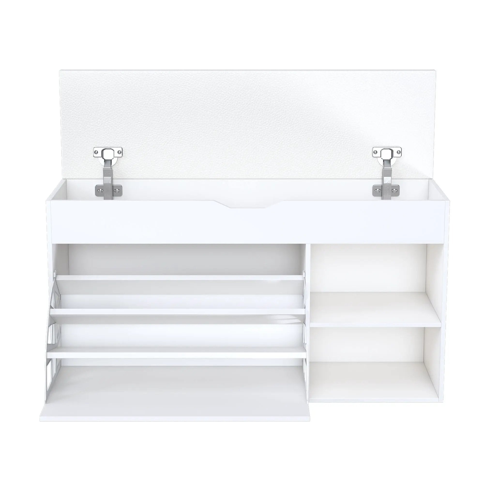 Modern Design Entryway Bench With Adjustable 3 Tier Flip-Up Drawers And Hidden Cabinet - White by HouseOfZazla