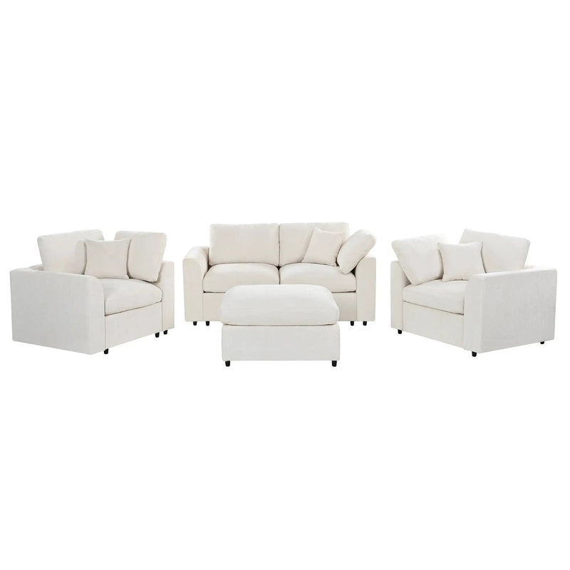 U-Style 4-Piece Sofa Set, 2 Accent Chairs + Loveseat + Movable Ottoman by HouseOfZazla