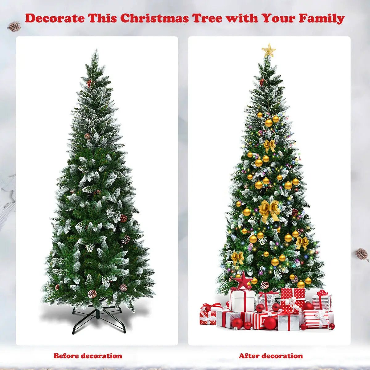 5/6/7.5 Feet Artificial Pencil Christmas Tree with Pine Cones by DirectDeals